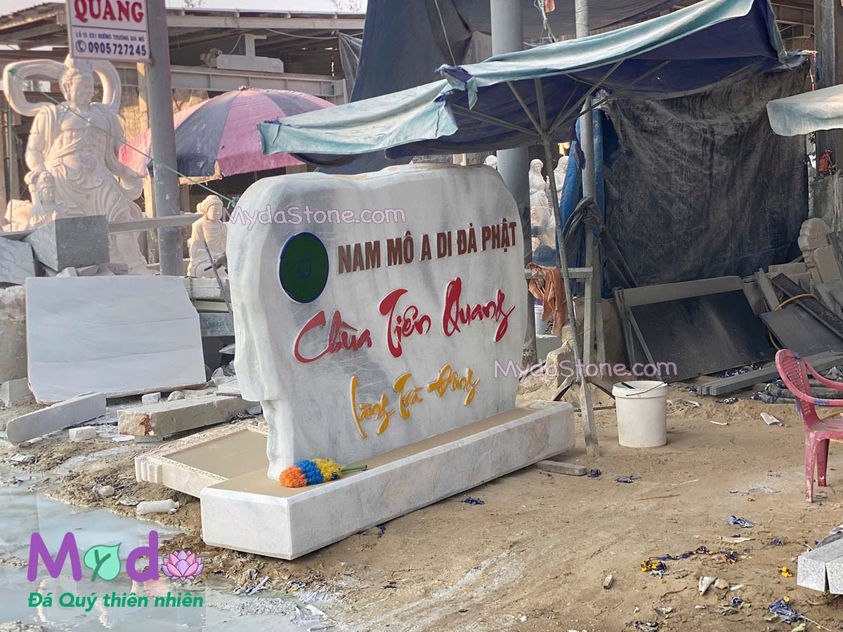 Bảng Hiệu đá Cẩm Thạch Trắng Xanh