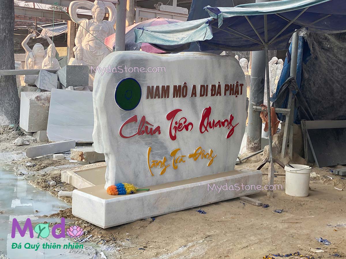 Bảng Hiệu đá Cẩm Thạch Trắng Xanh