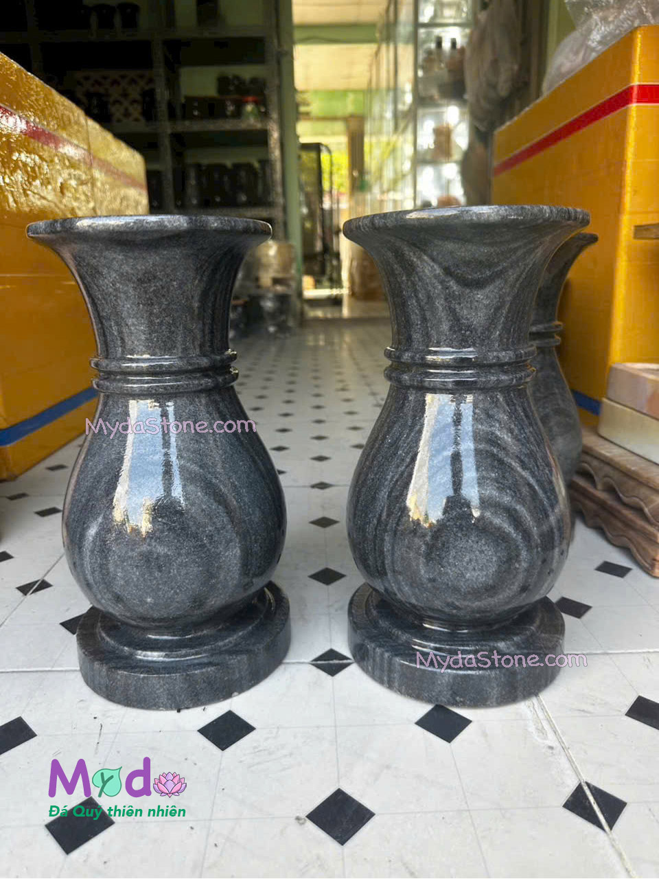 Bình Hoa đá Cẩm Thạch Đen