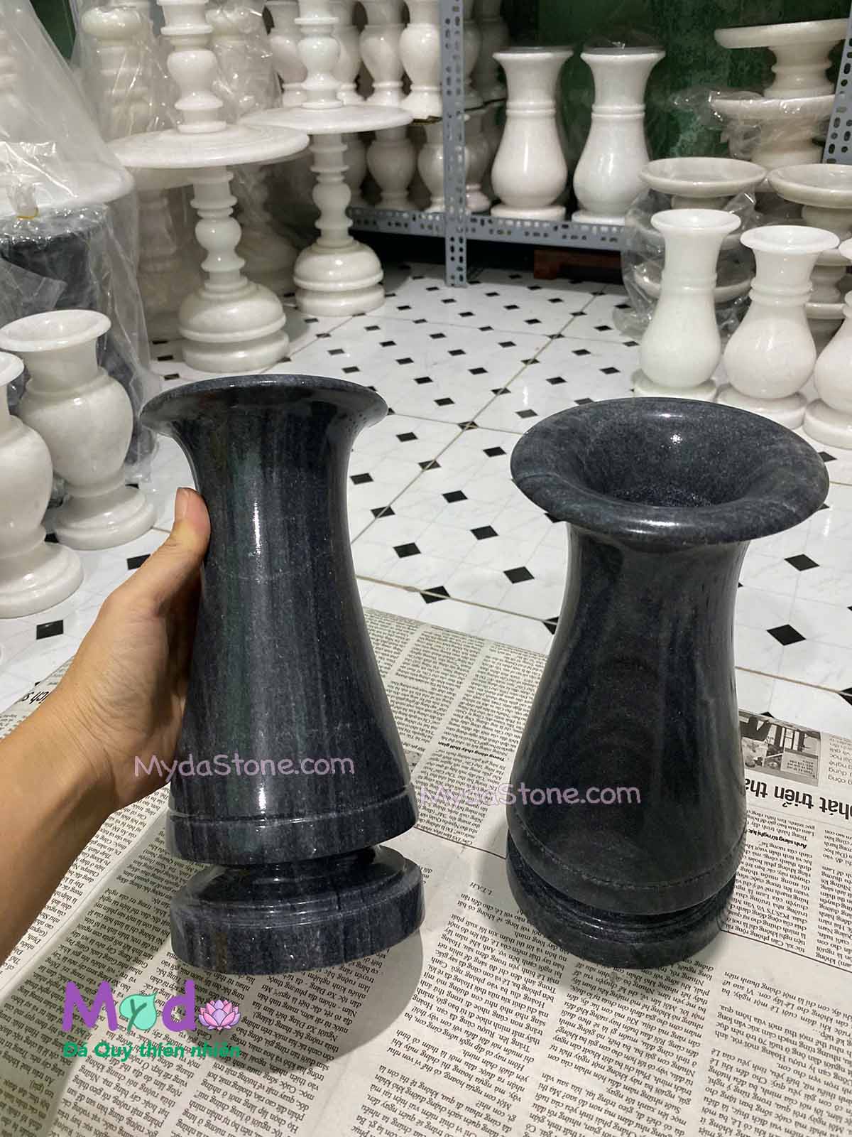 Bình Hoa đá Cẩm Thạch Đen