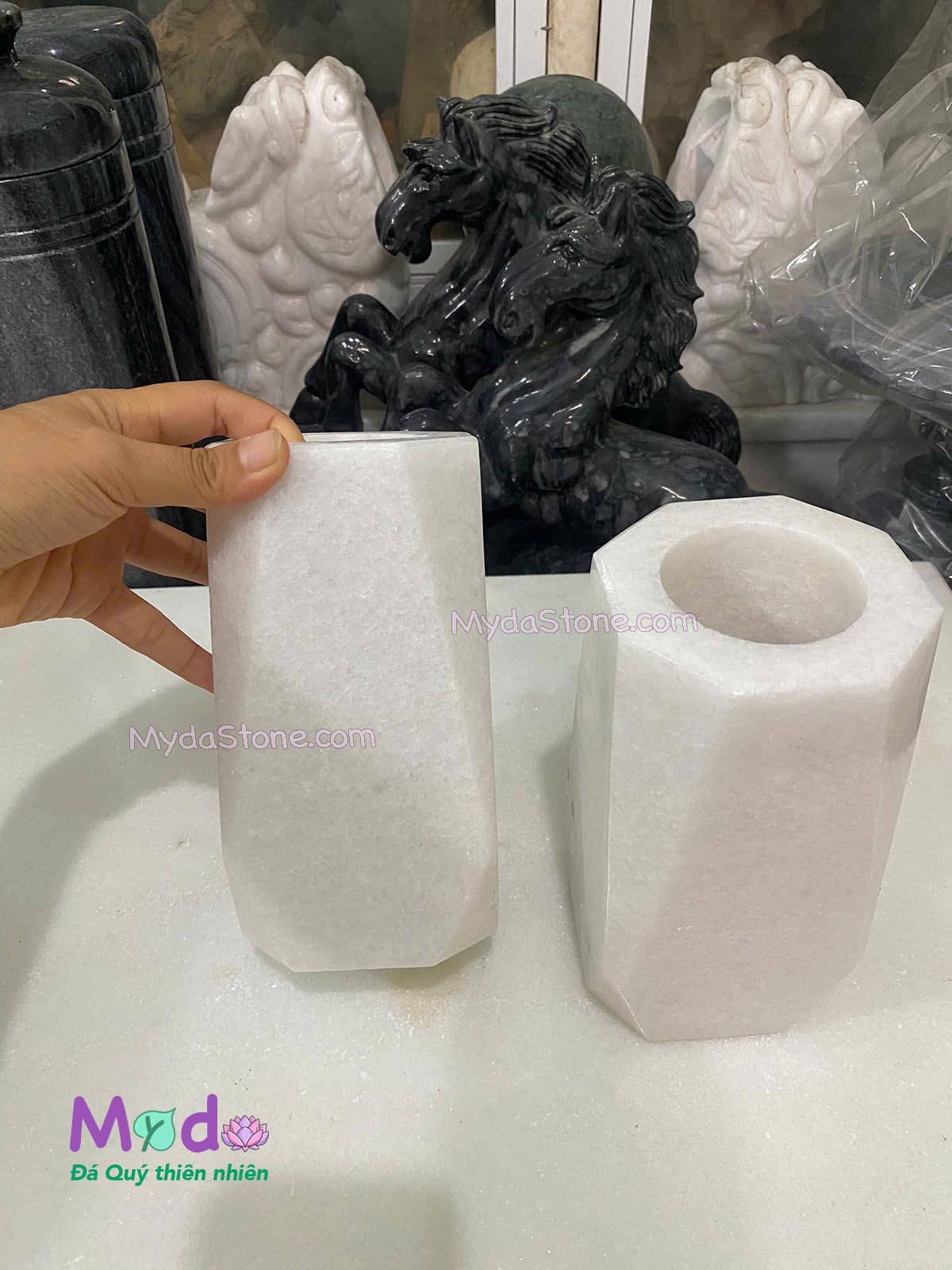 Bình Hoa đá Cẩm Thạch Trắng