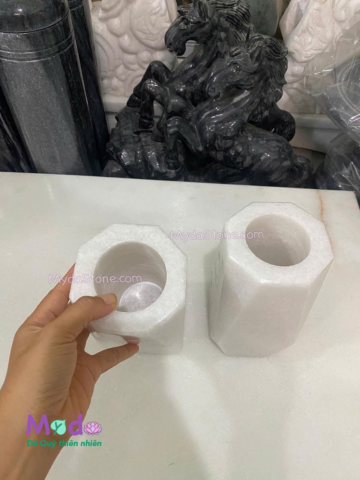 Bình Hoa đá Cẩm Thạch Trắng