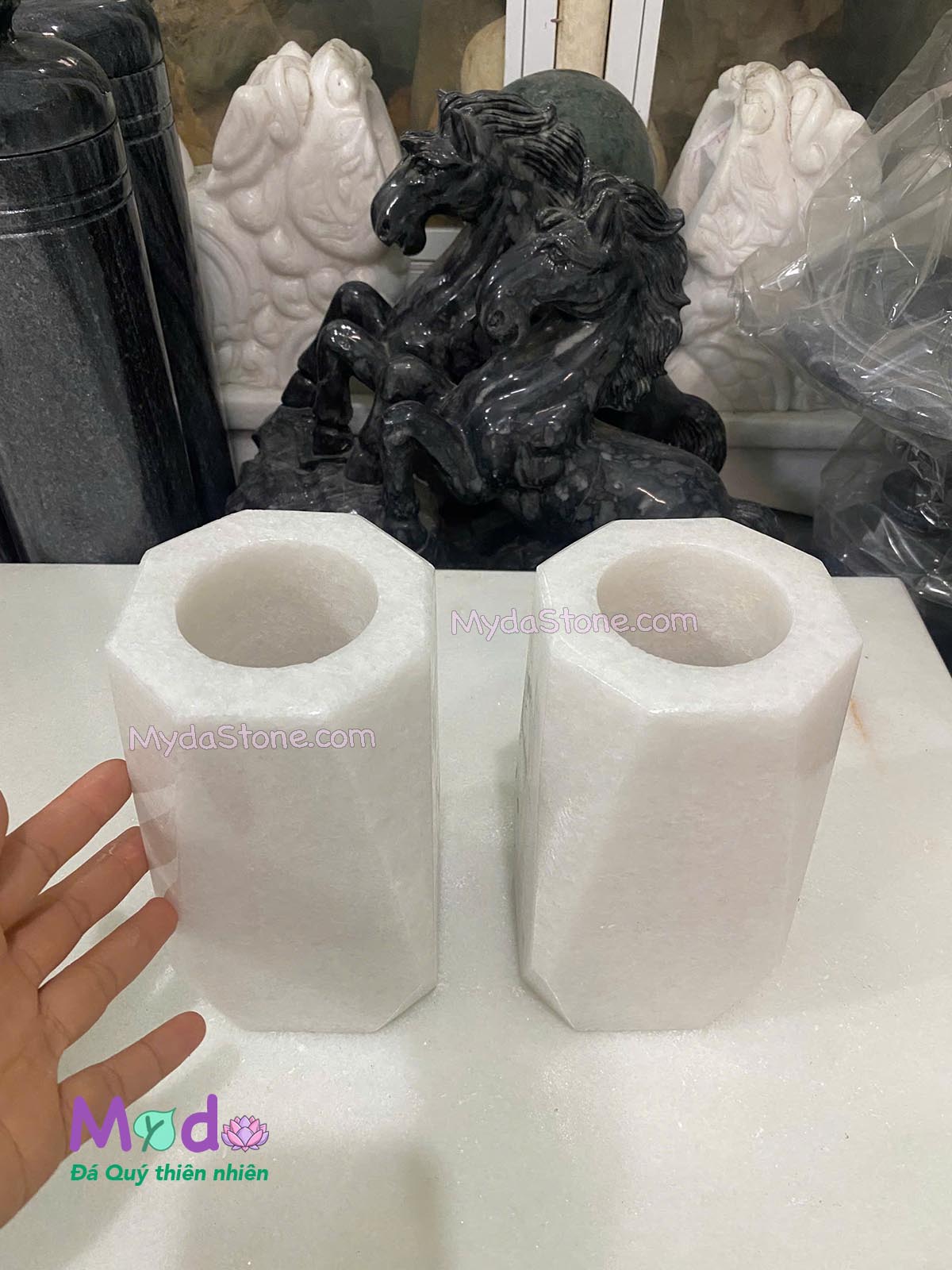 Bình Hoa đá Cẩm Thạch Trắng