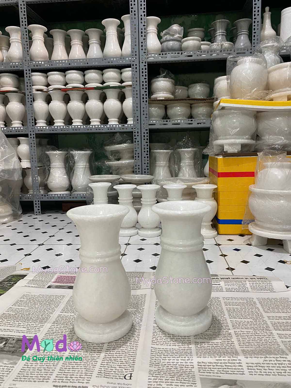 Bình Hoa đá Cẩm Thạch Trắng