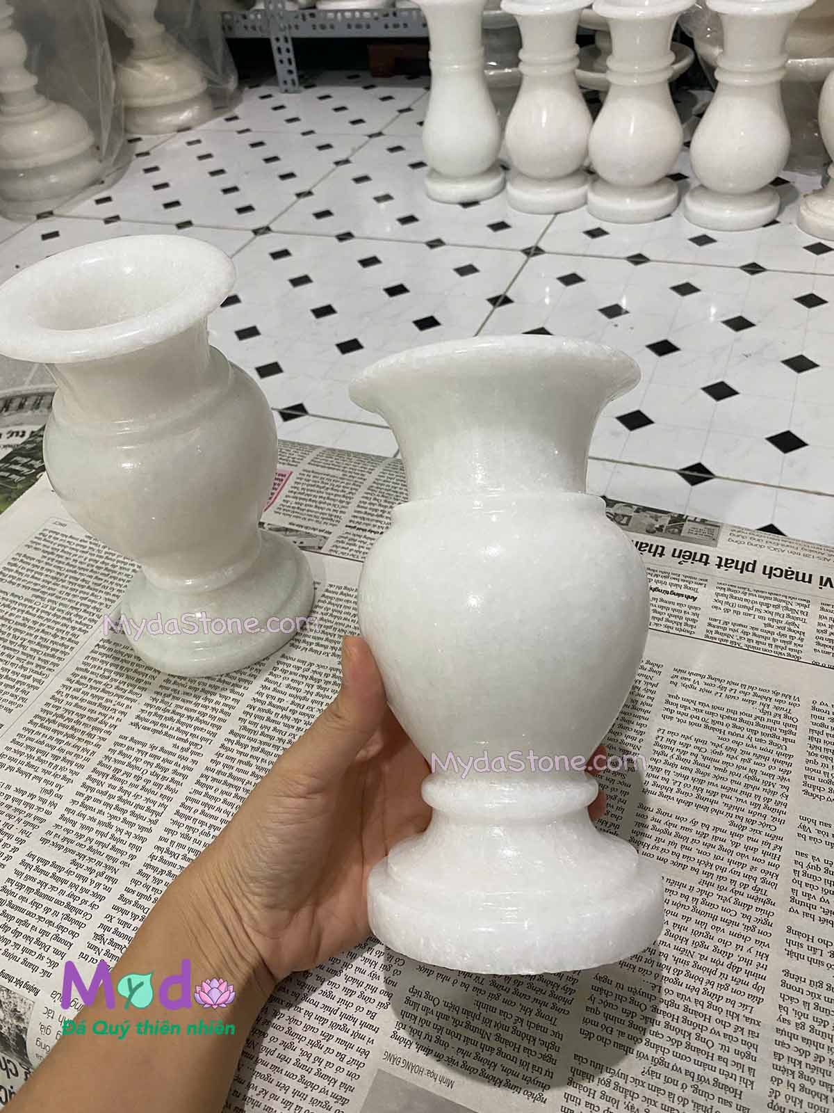 Bình Hoa đá Cẩm Thạch Trắng