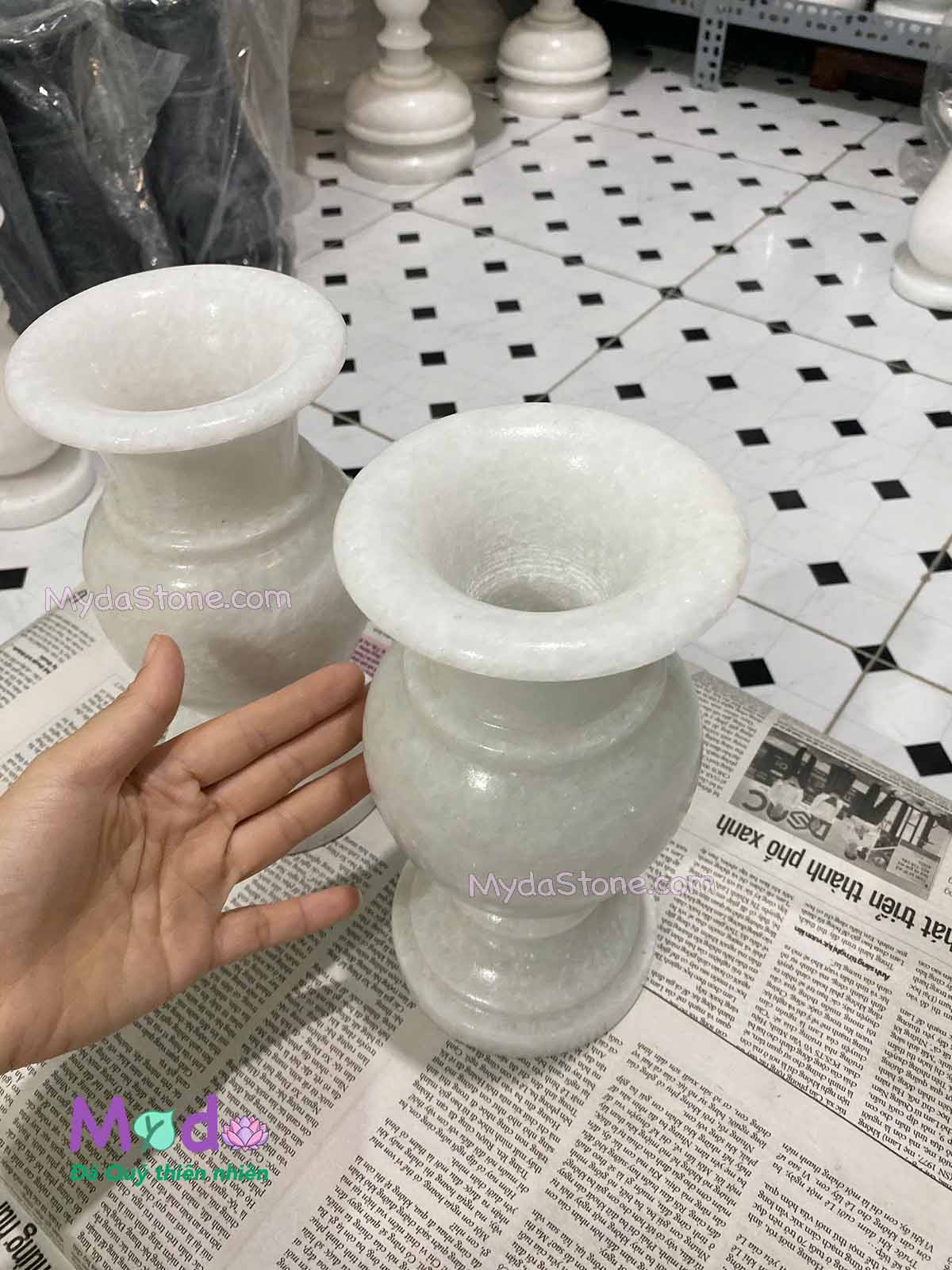 Bình Hoa đá Cẩm Thạch Trắng