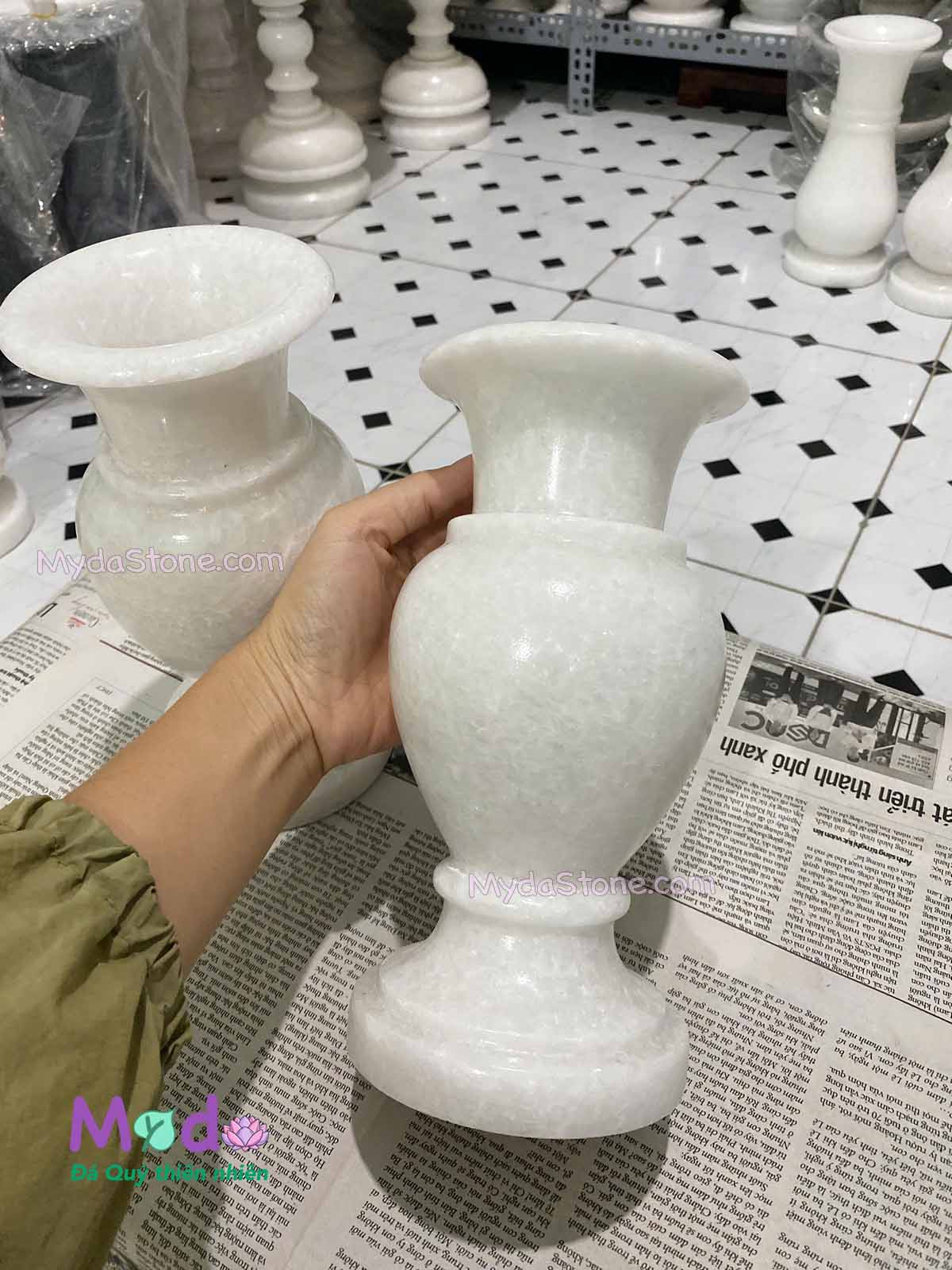 Bình Hoa đá Cẩm Thạch Trắng