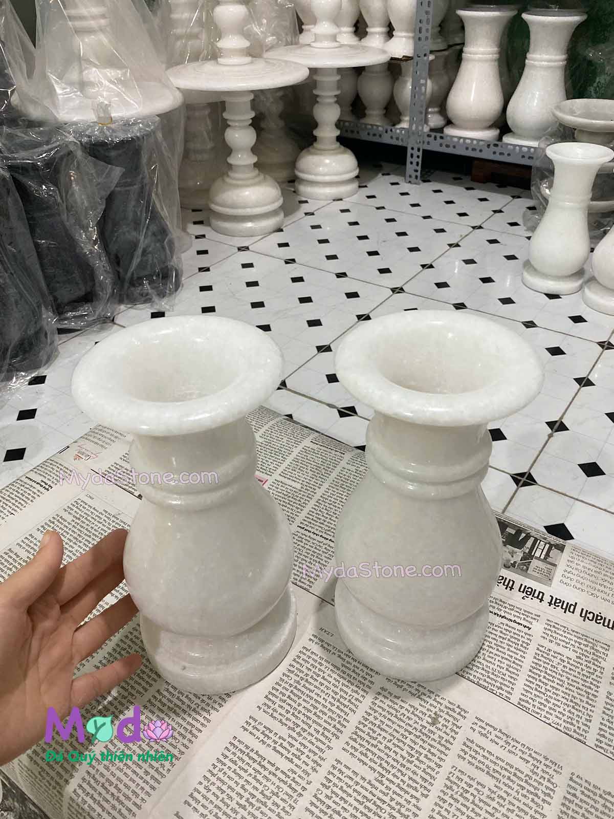 Bình Hoa đá Cẩm Thạch Trắng