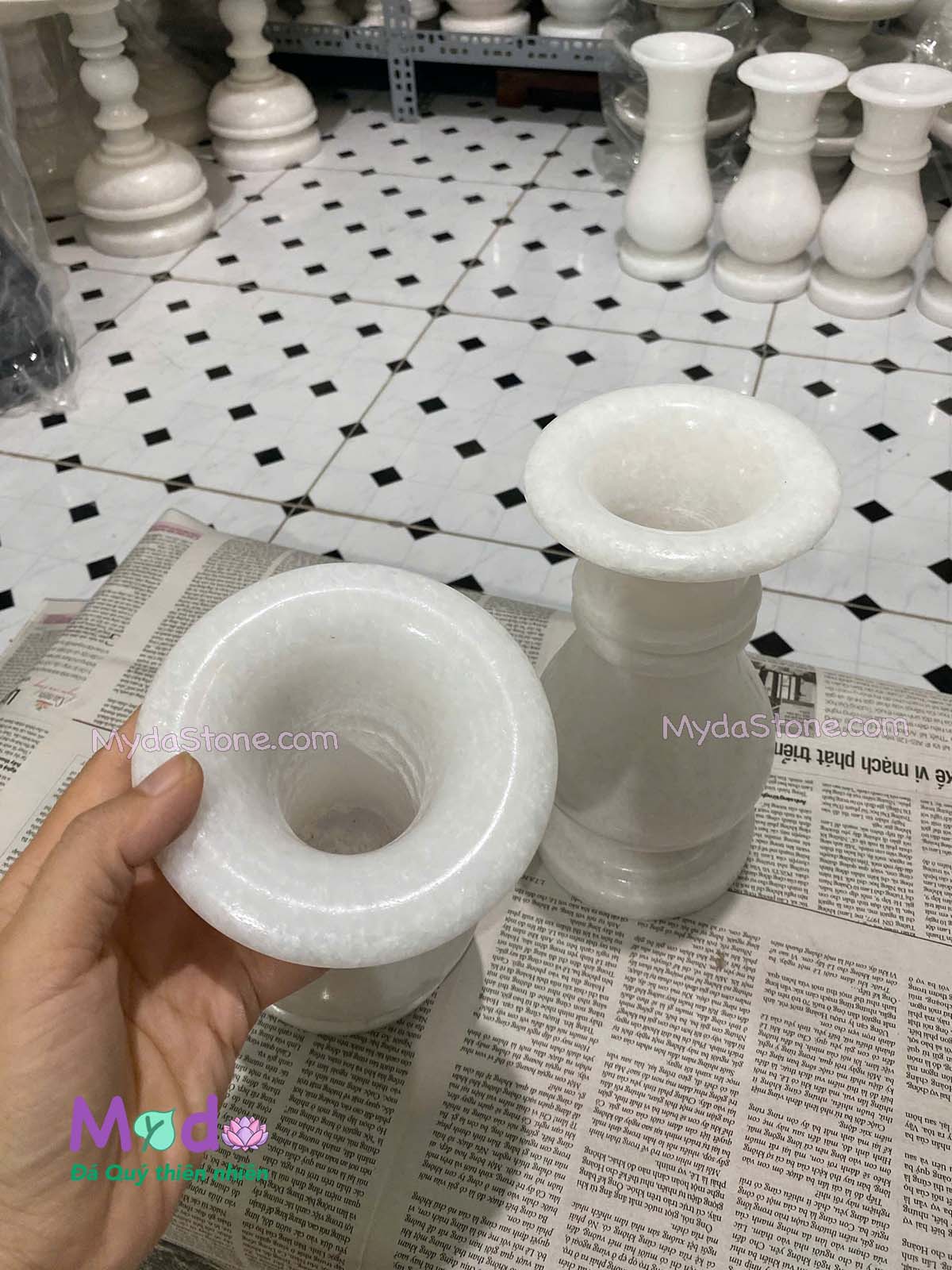 Bình Hoa đá Cẩm Thạch Trắng