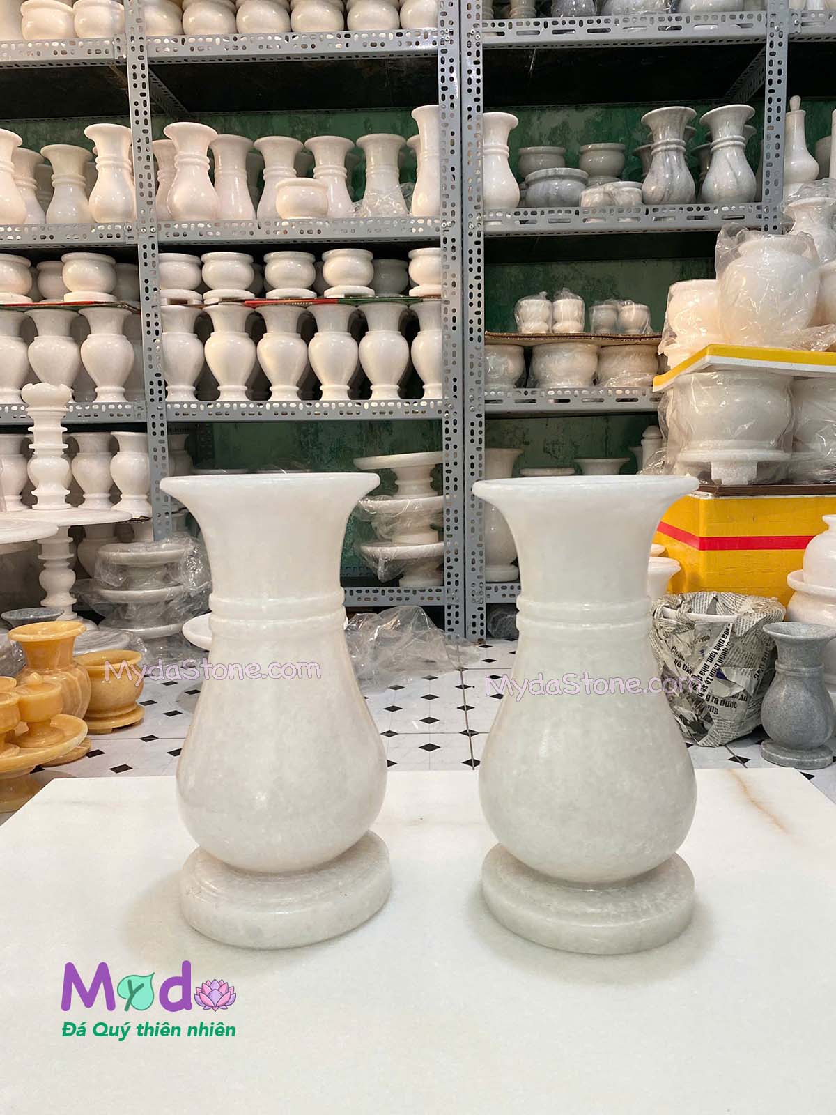 Bình Hoa đá Cẩm Thạch Trắng