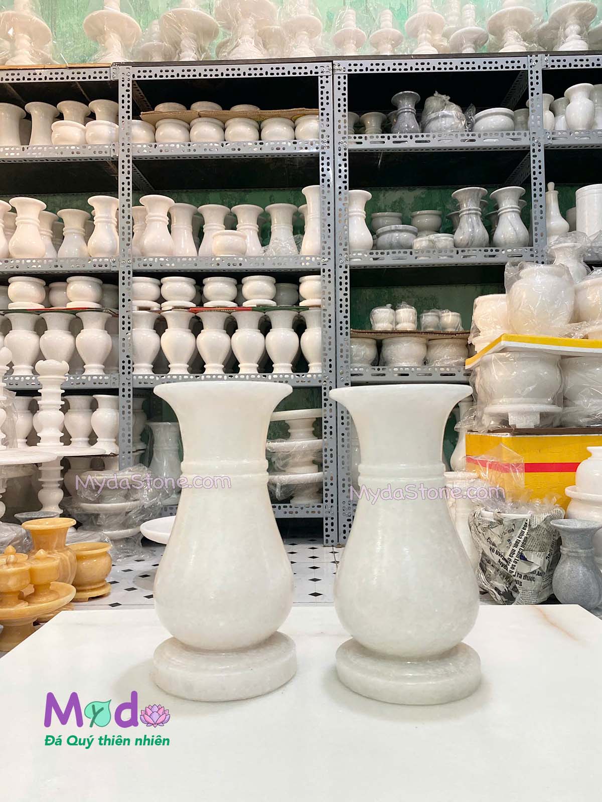 Bình Hoa đá Cẩm Thạch Trắng