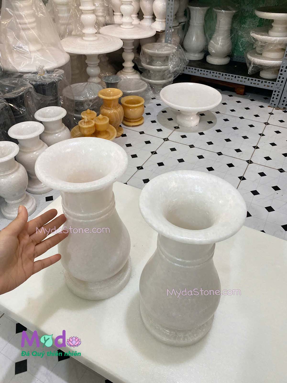 Bình Hoa đá Cẩm Thạch Trắng