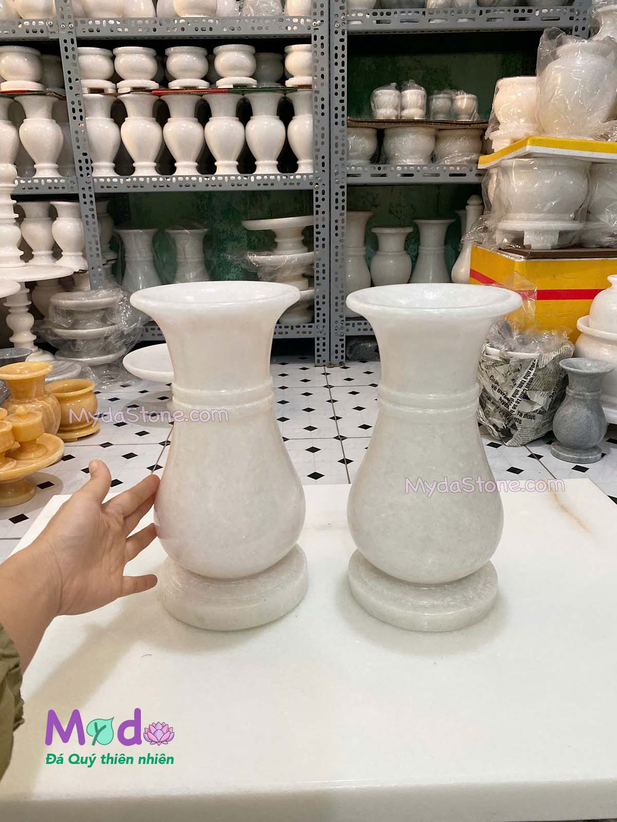 Bình Hoa đá Cẩm Thạch Trắng