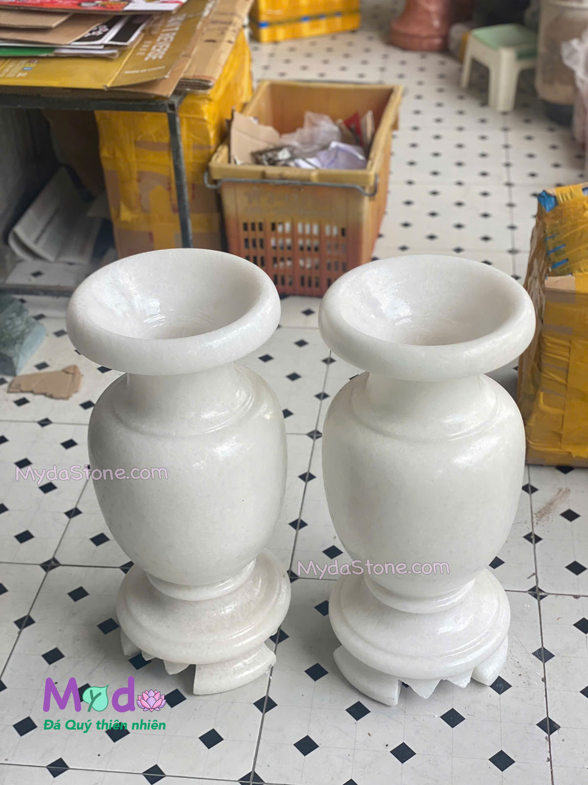 Bình Hoa đá Cẩm Thạch Trắng