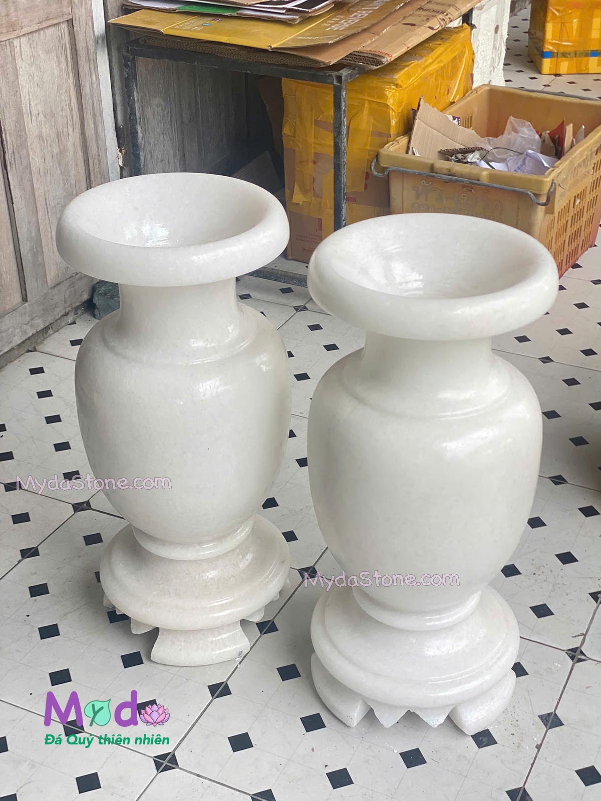 Bình Hoa đá Cẩm Thạch Trắng