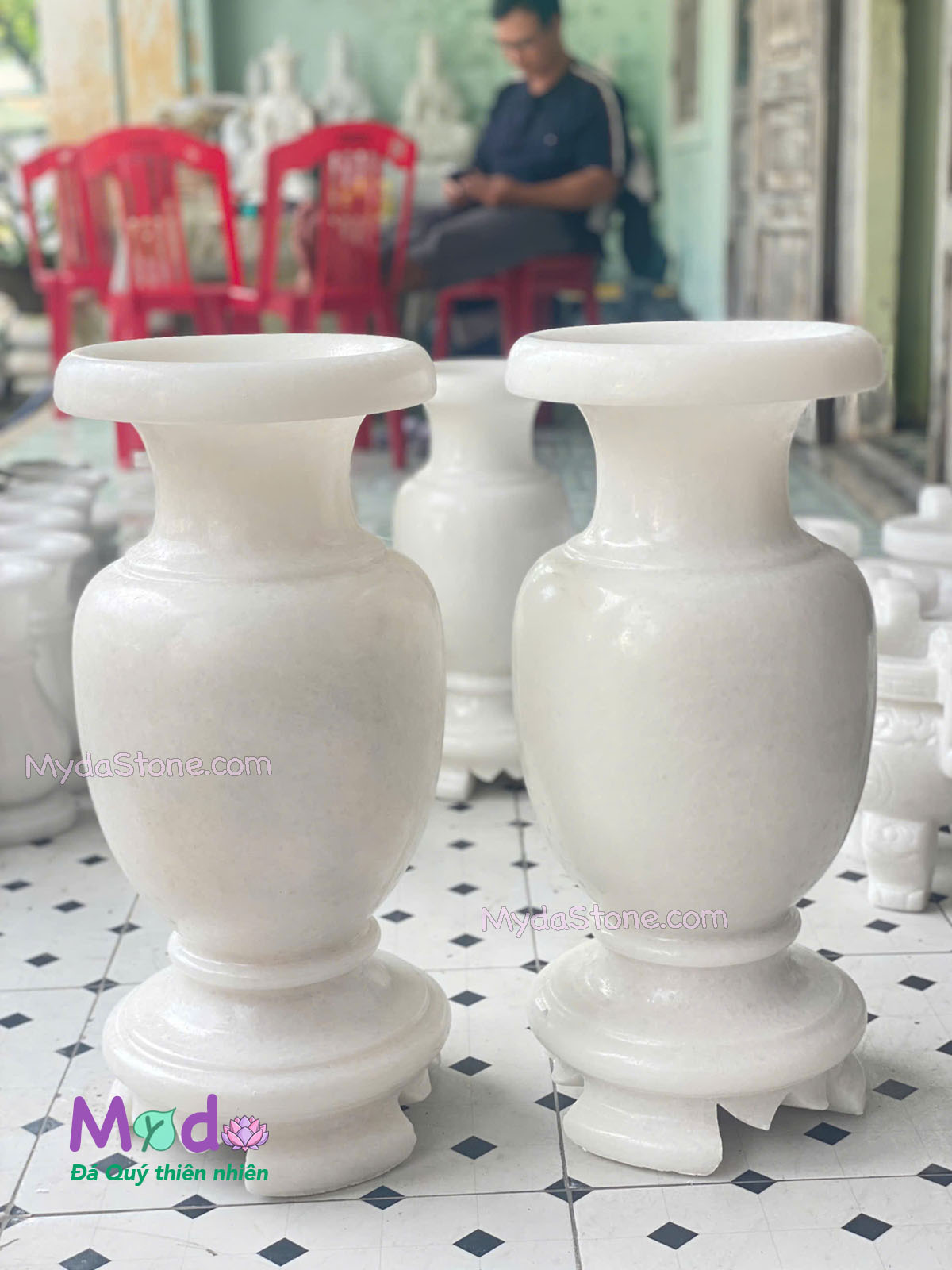 Bình Hoa đá Cẩm Thạch Trắng