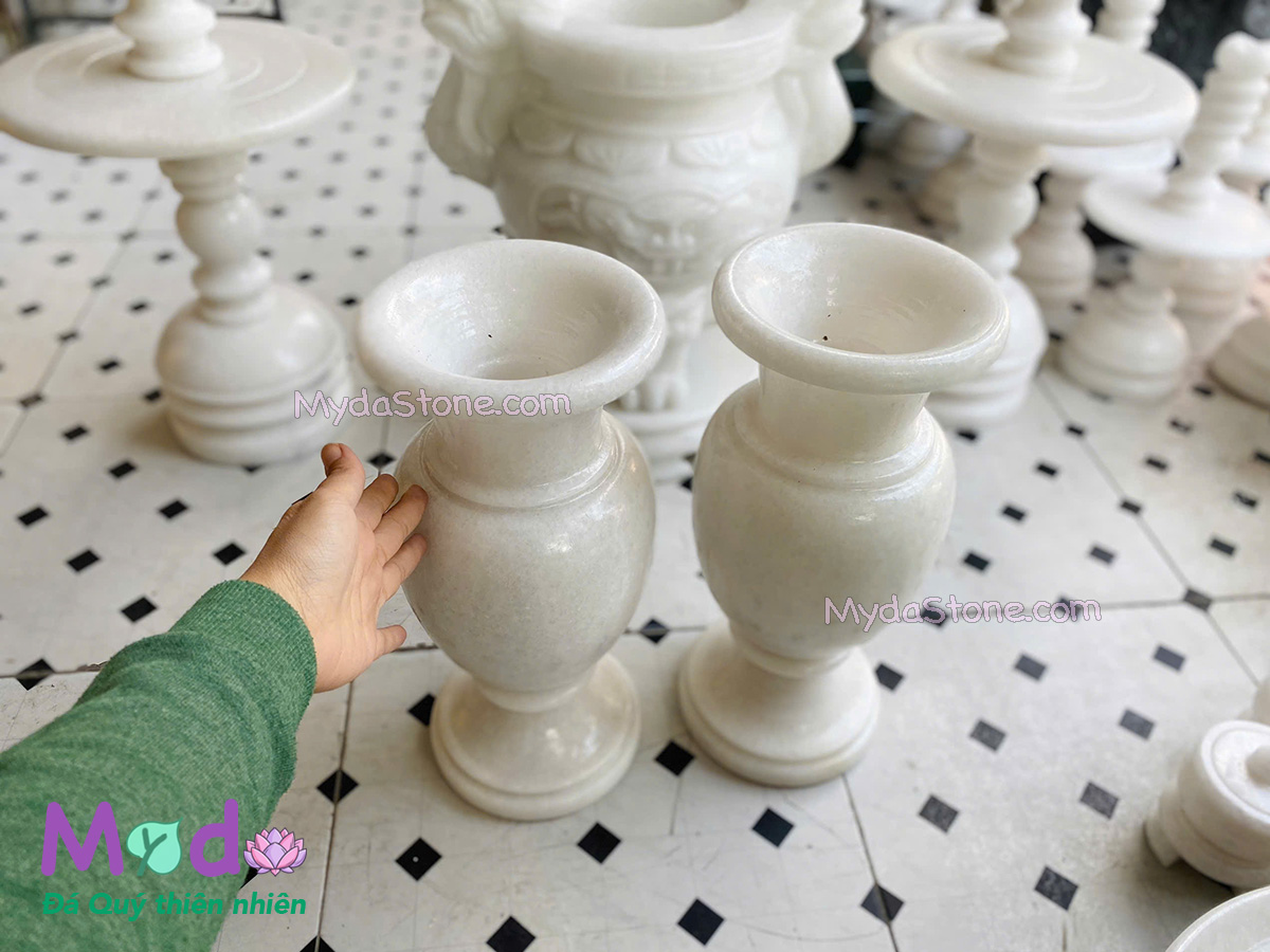 Bình Hoa đá Cẩm Thạch Trắng