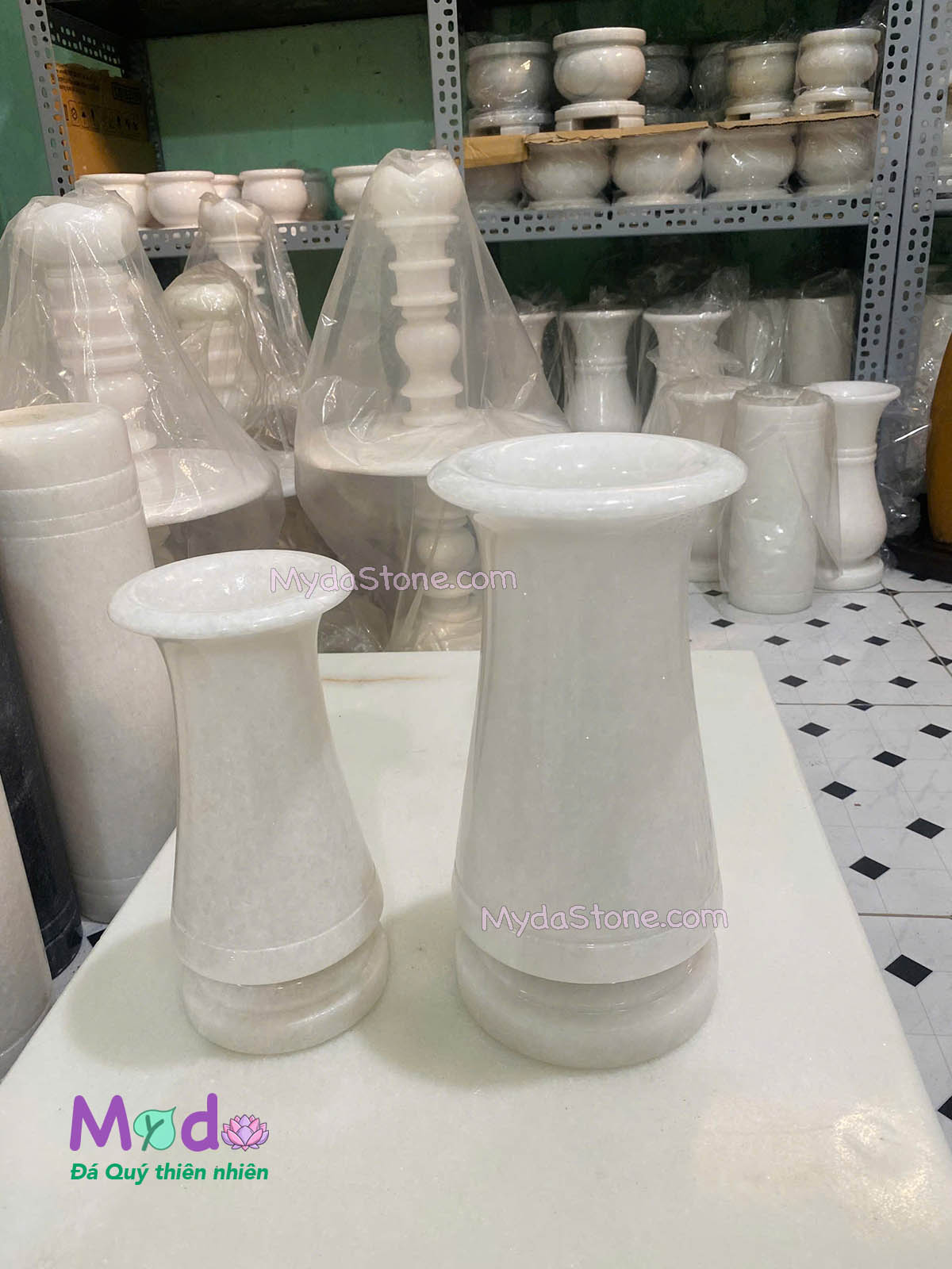 Bình Hoa đá Cẩm Thạch Trắng