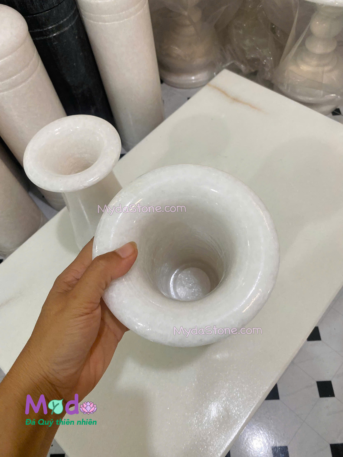 Bình Hoa đá Cẩm Thạch Trắng