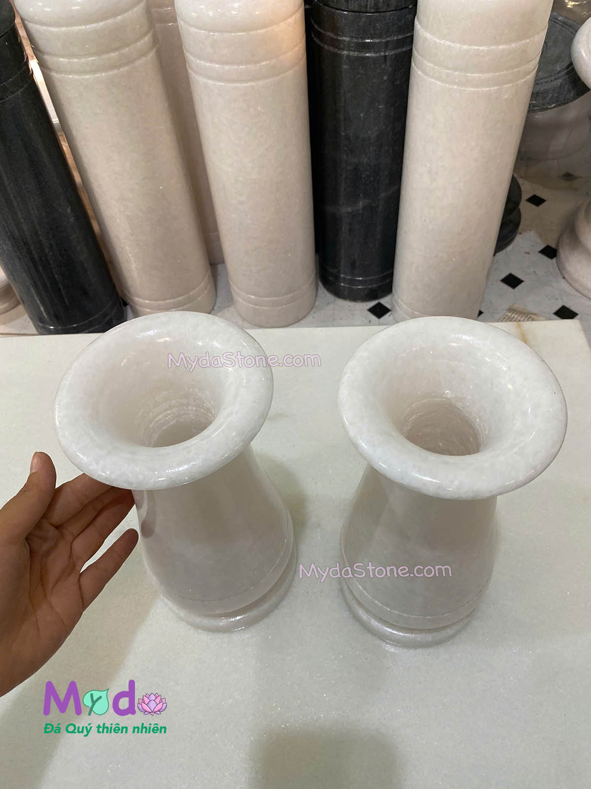 Bình Hoa đá Cẩm Thạch Trắng
