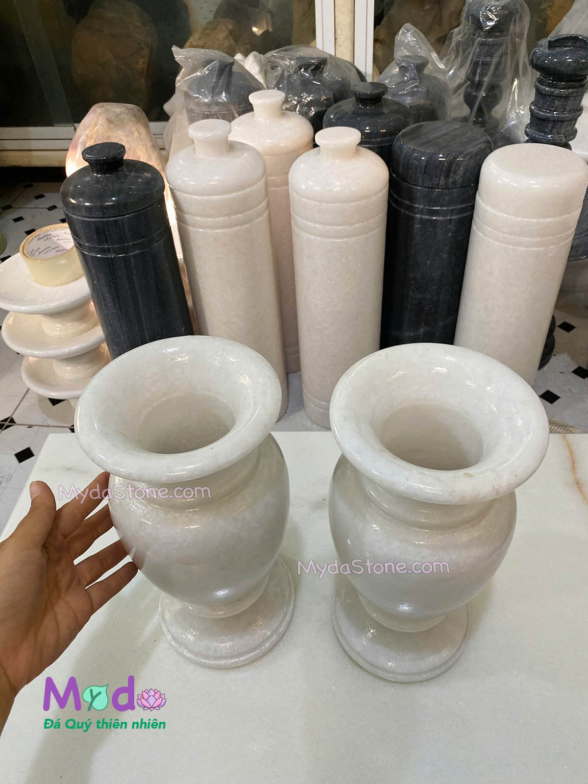 Bình Hoa đá Cẩm Thạch Trắng