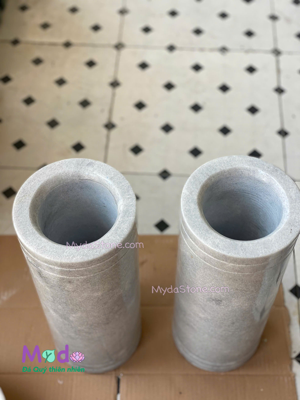 Bình Hoa đá Cẩm Thạch Trắng Xám