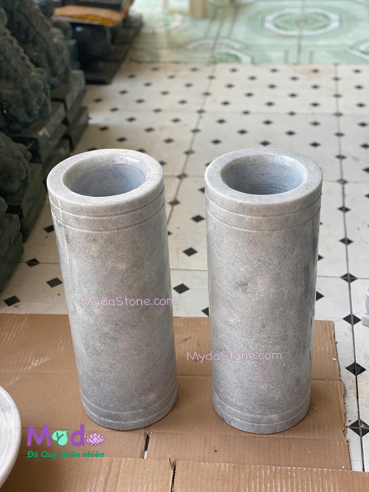 Bình Hoa đá Cẩm Thạch Trắng Xám