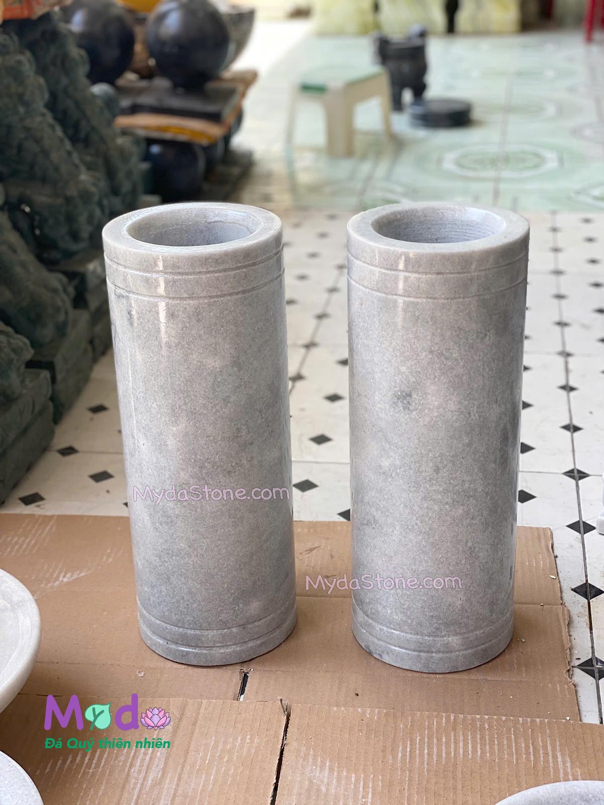 Bình Hoa đá Cẩm Thạch Trắng Xám