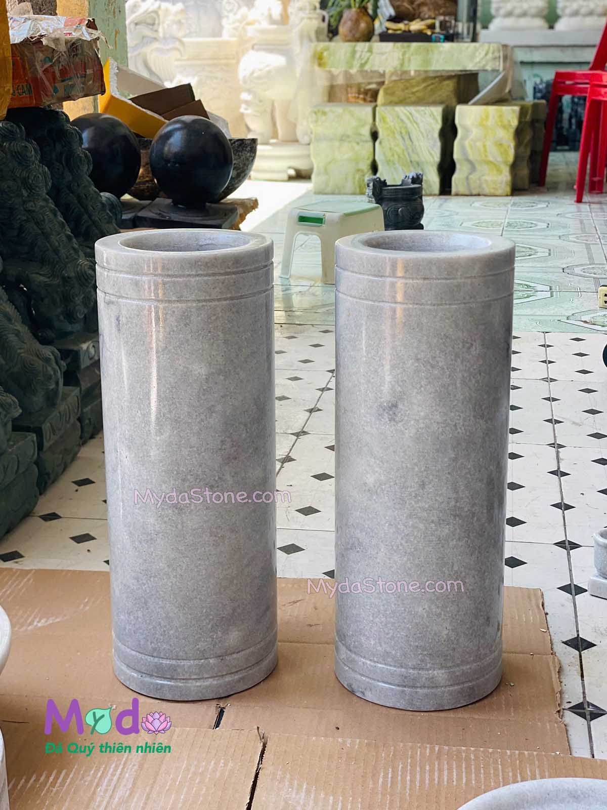 Bình Hoa đá Cẩm Thạch Trắng Xám