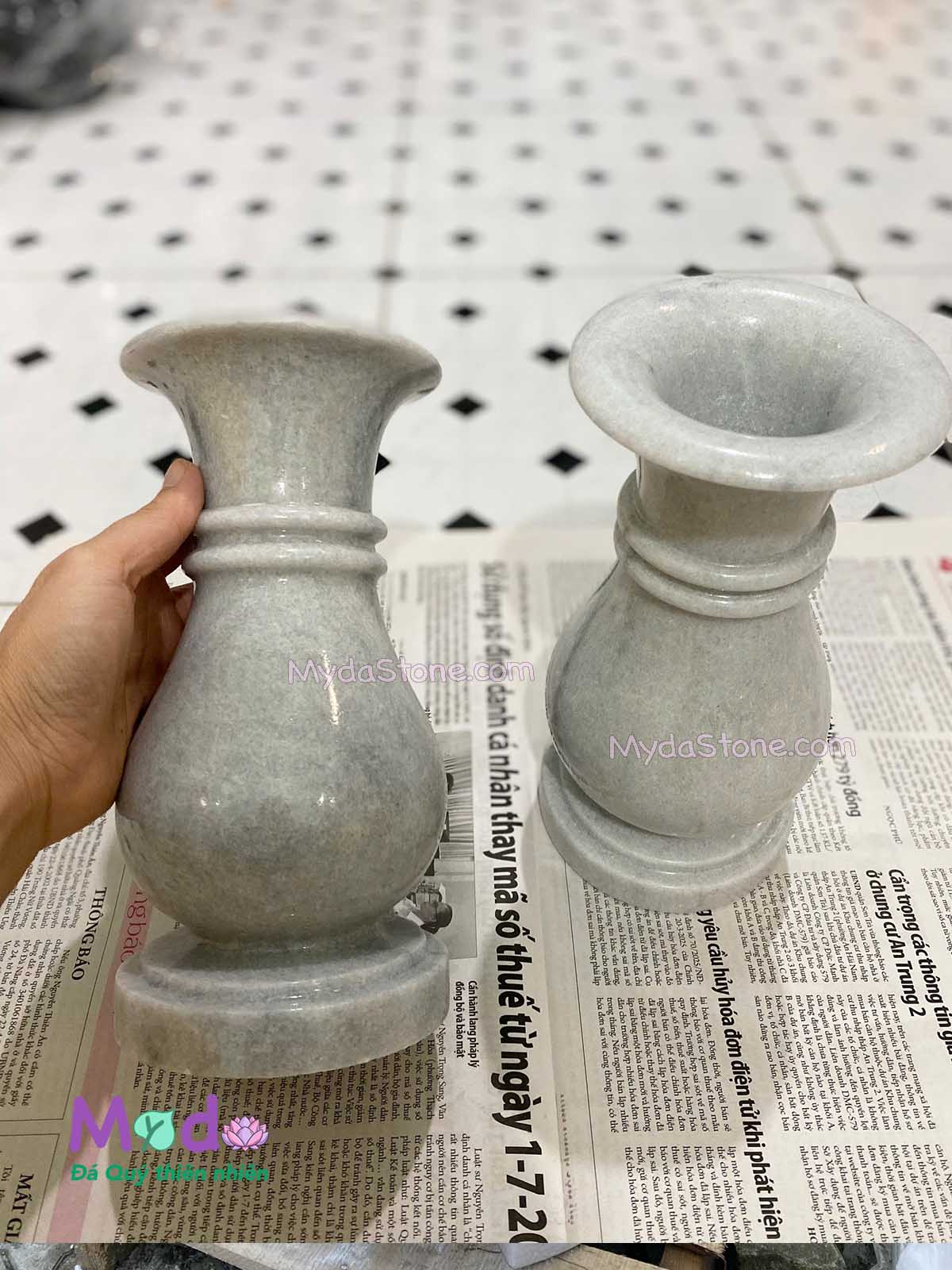 Bình Hoa đá Cẩm Thạch Trắng Xám