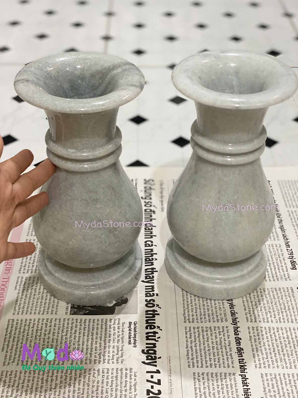 Bình Hoa đá Cẩm Thạch Trắng Xám