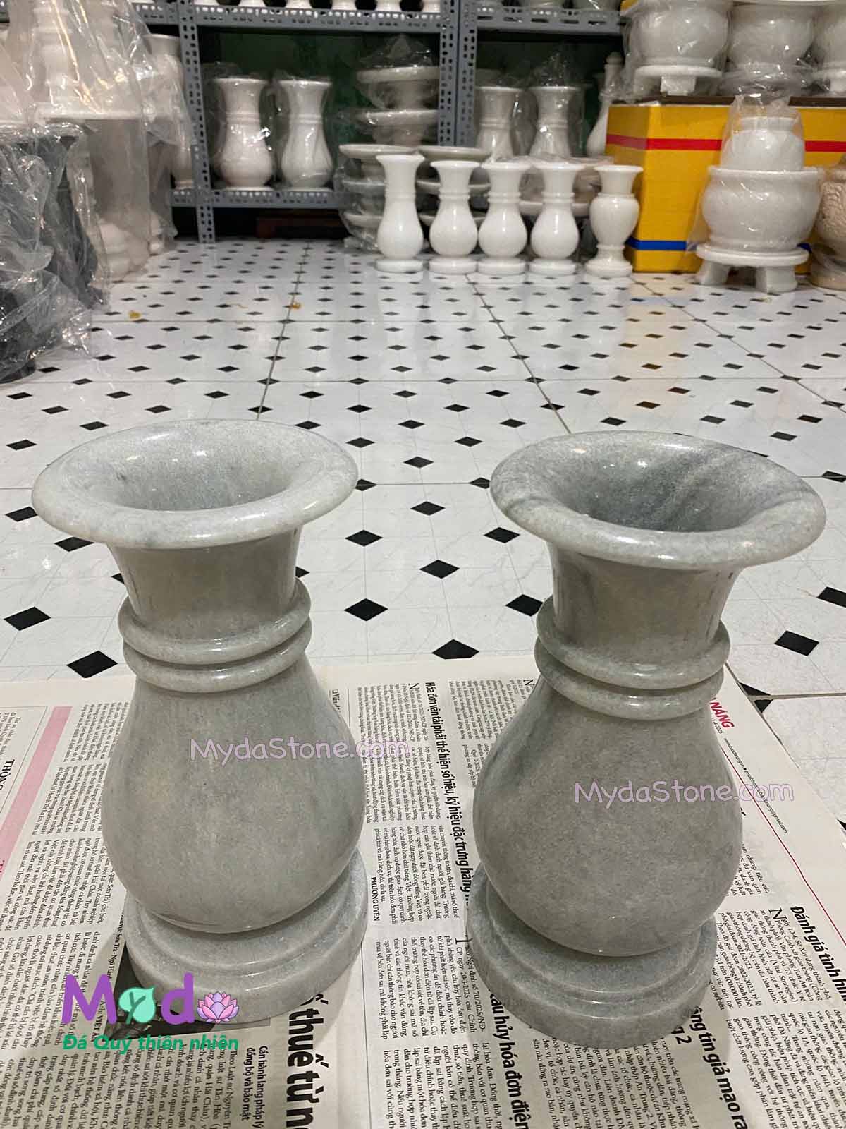 Bình Hoa đá Cẩm Thạch Trắng Xám