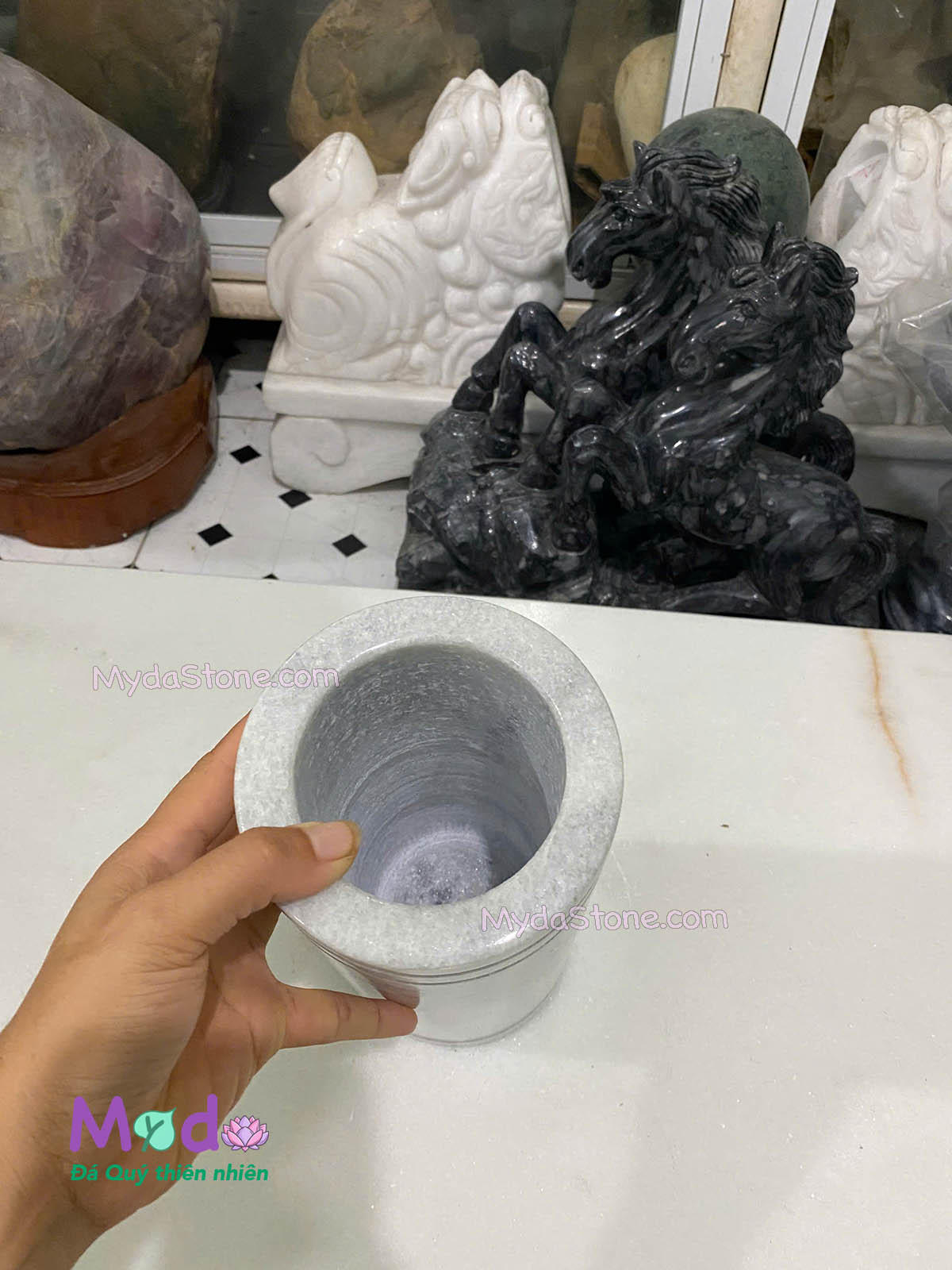 Bình Hoa đá Cẩm Thạch Xám