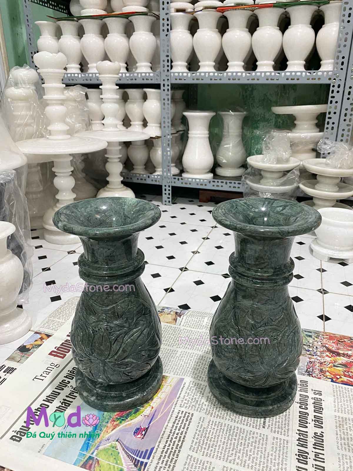 Bình Hoa chạm sen đá Xanh Ấn Độ