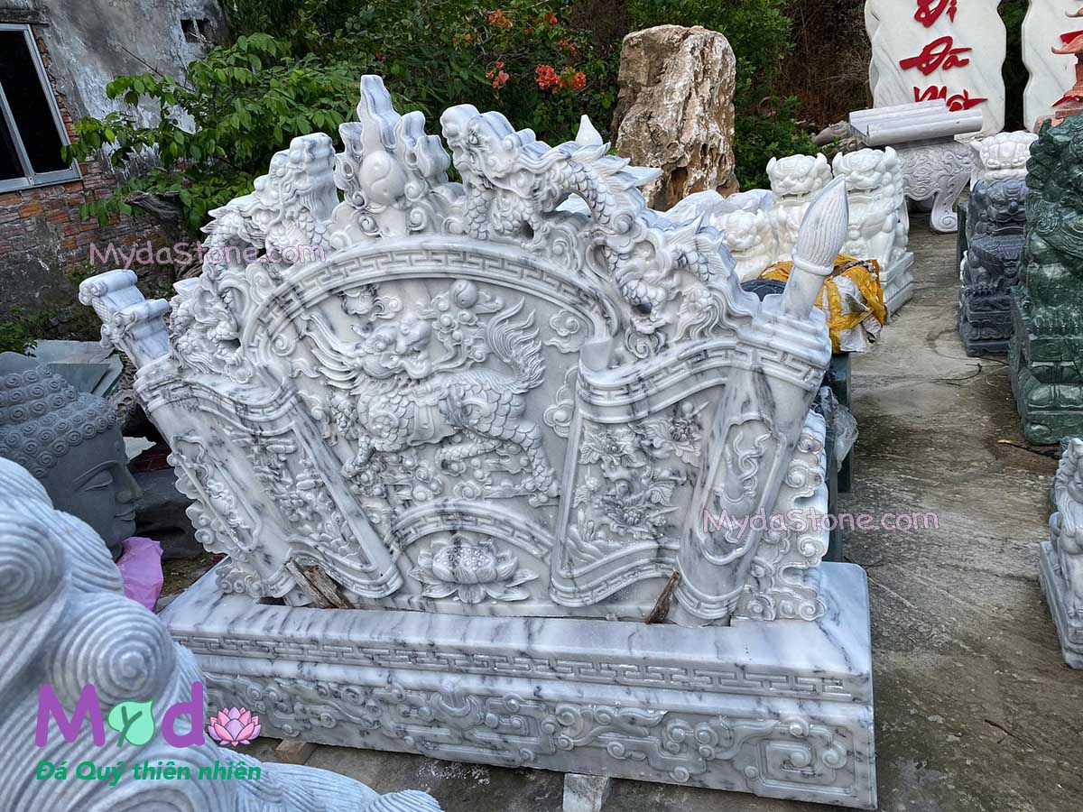 Tấm Bình Phong đá Cẩm Thạch Trắng Xám