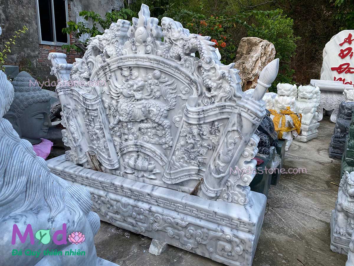 Tấm Bình Phong đá Cẩm Thạch Trắng Xám