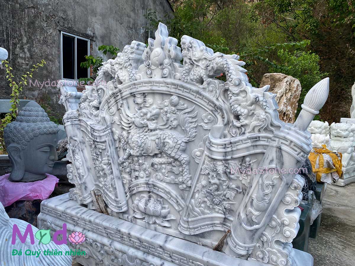 Tấm Bình Phong đá Cẩm Thạch Trắng Xám