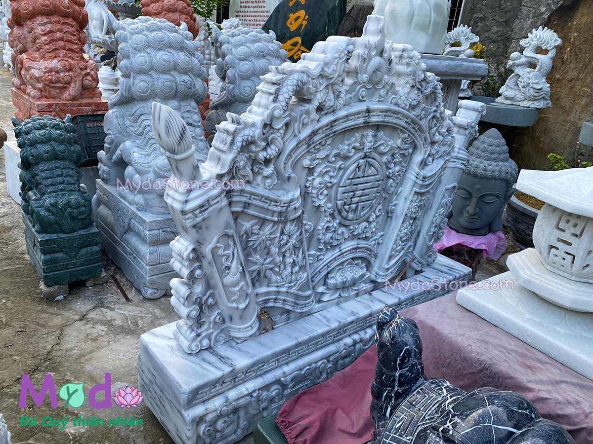Tấm Bình Phong đá Cẩm Thạch Trắng Xám