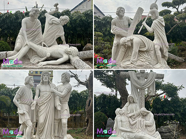 Bộ Tượng 14 Chặng Đàng Thánh Giá đá Cẩm Thạch Trắng