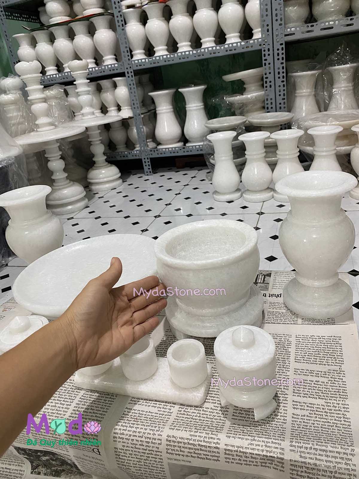 Bộ Đồ Thờ Cúng đá Cẩm Thạch Trắng
