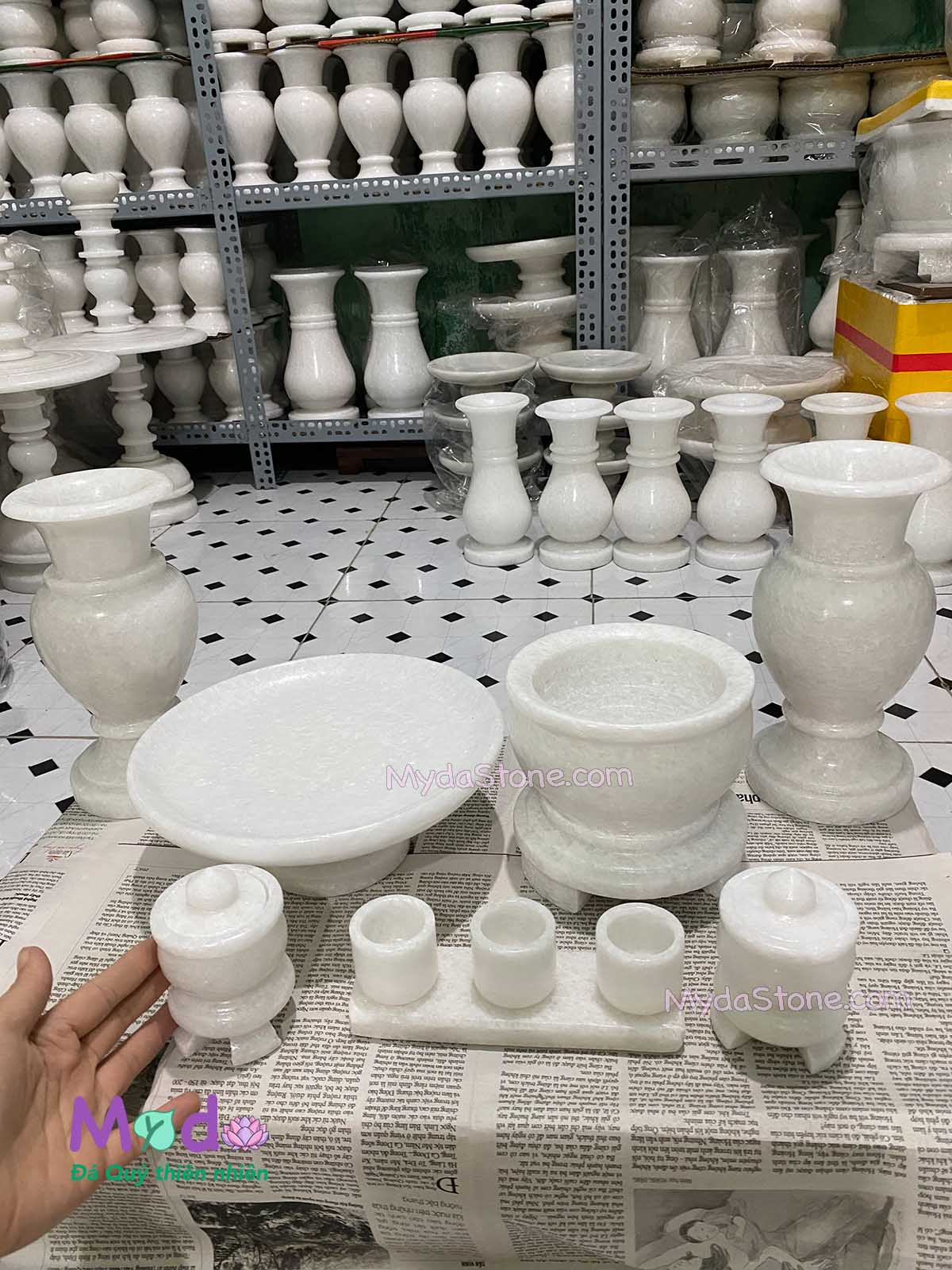 Bộ Đồ Thờ Cúng đá Cẩm Thạch Trắng