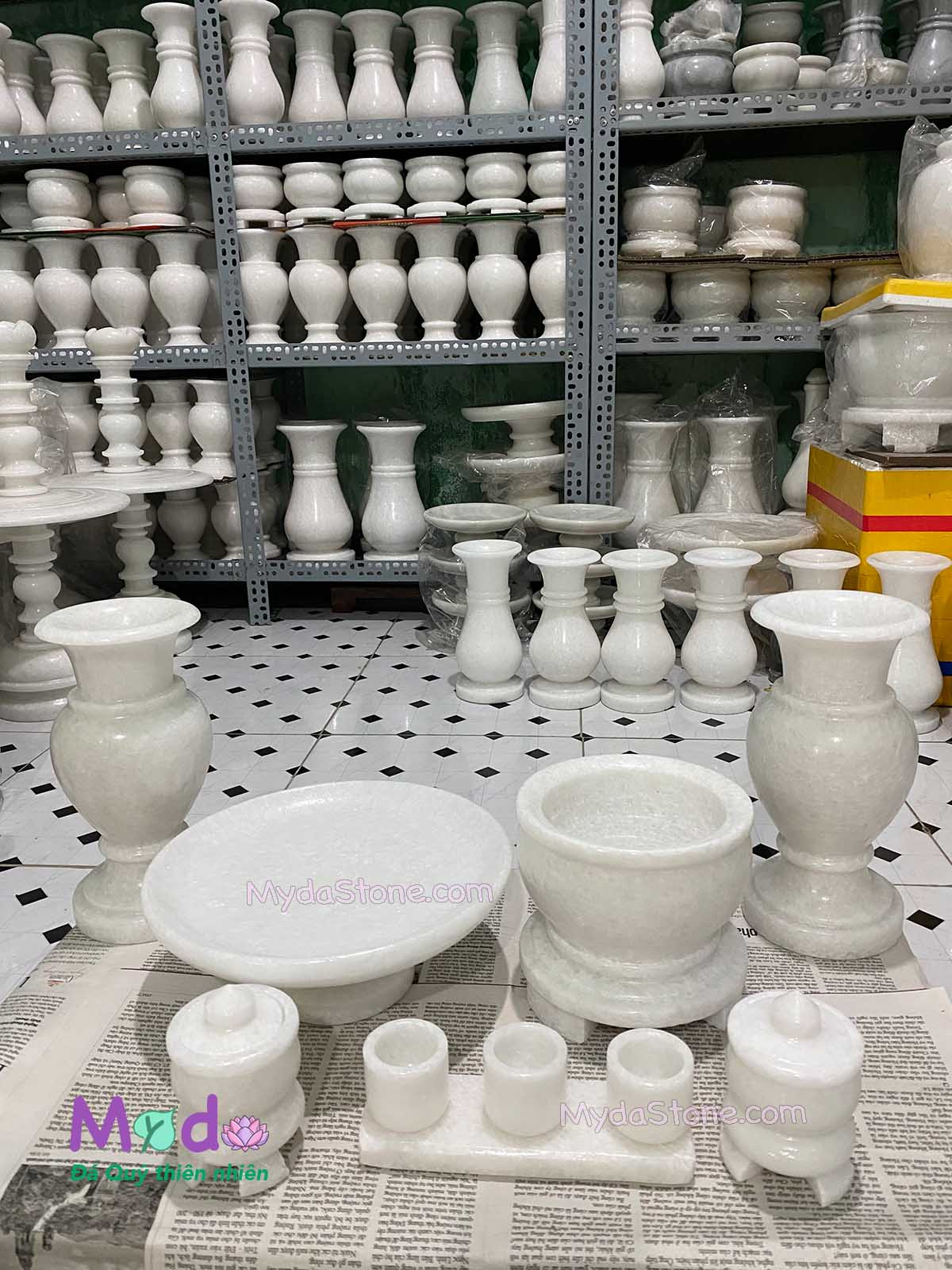 Bộ Đồ Thờ Cúng đá Cẩm Thạch Trắng
