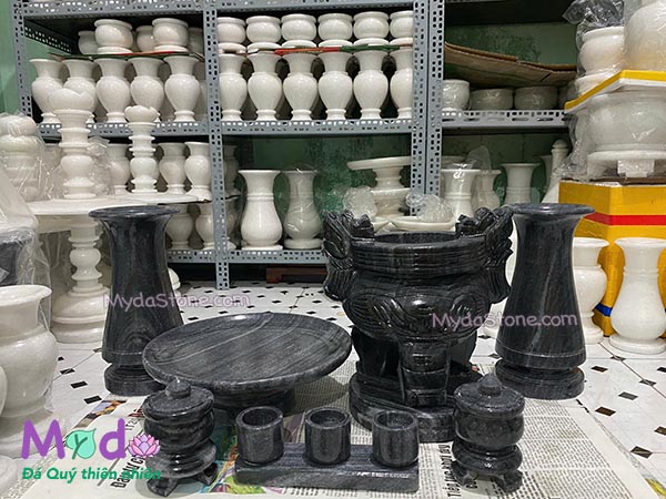 Bộ Đồ Thờ Cúng đá Cẩm Thạch Đen