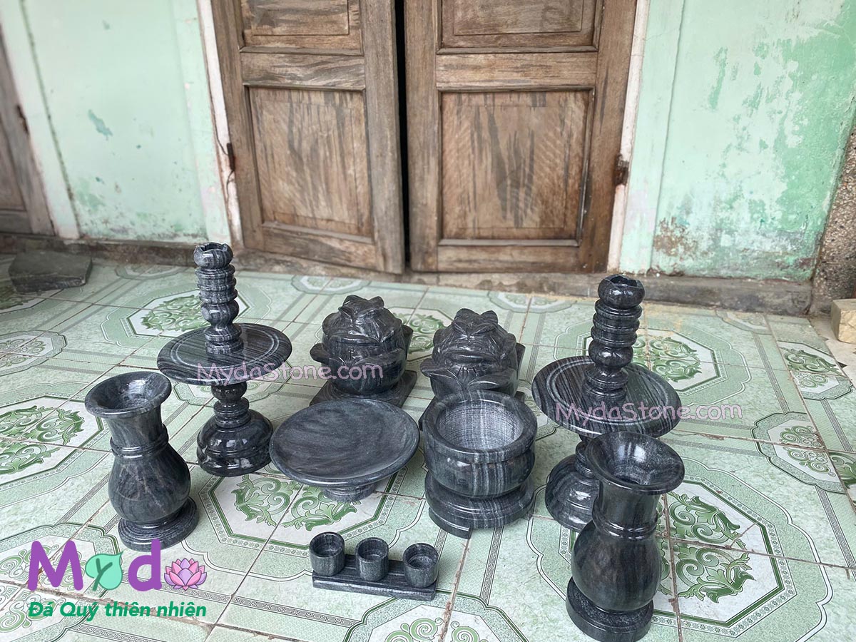 Bộ Đồ Thờ Cúng đá Cẩm Thạch Đen