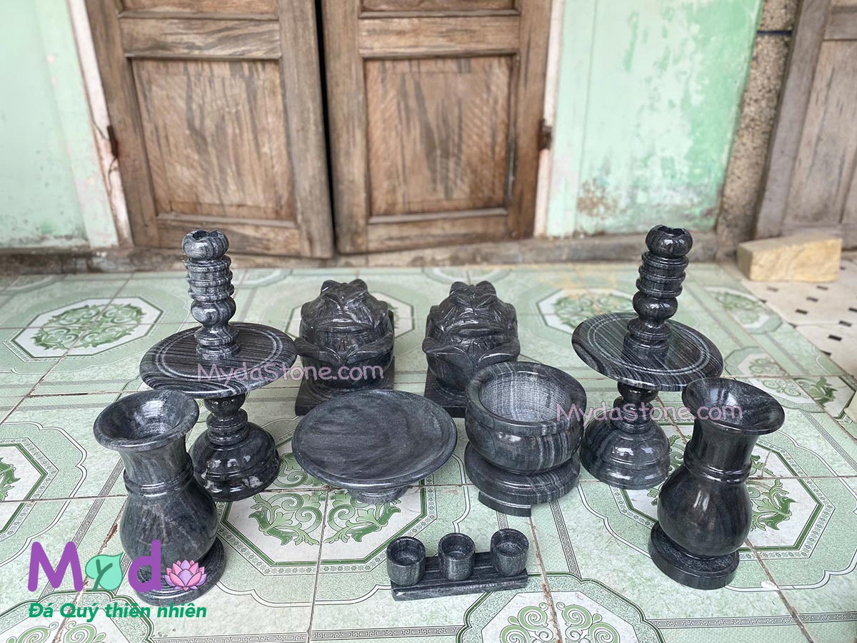 Bộ Đồ Thờ Cúng đá Cẩm Thạch Đen