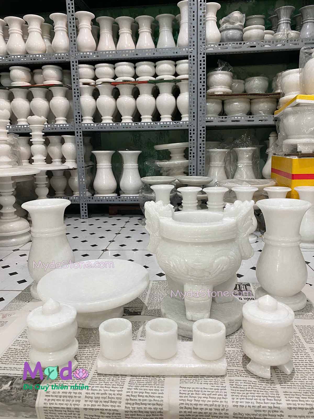 Bộ Đồ Thờ Cúng đá Cẩm Thạch Trắng