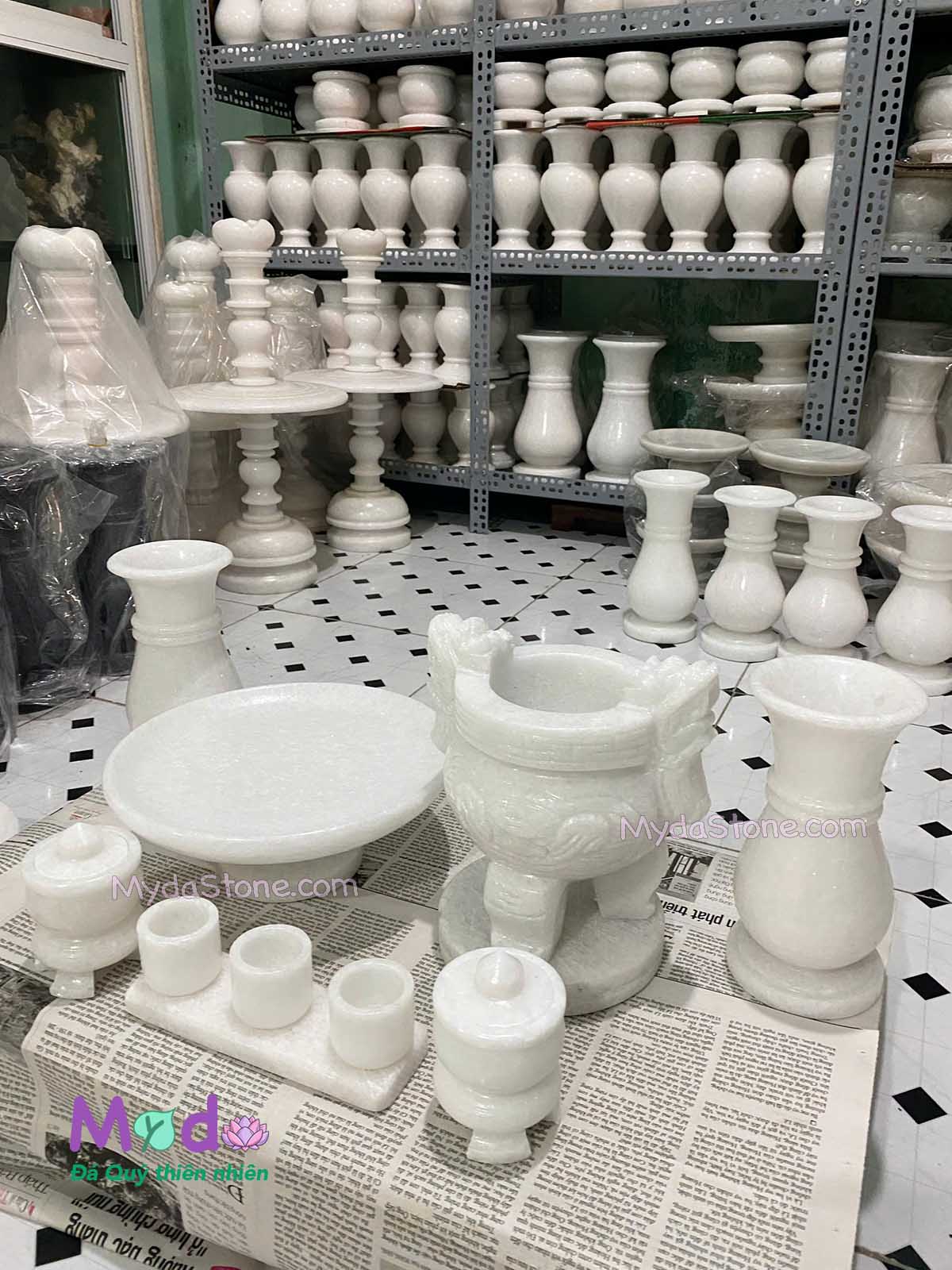 Bộ Đồ Thờ Cúng đá Cẩm Thạch Trắng