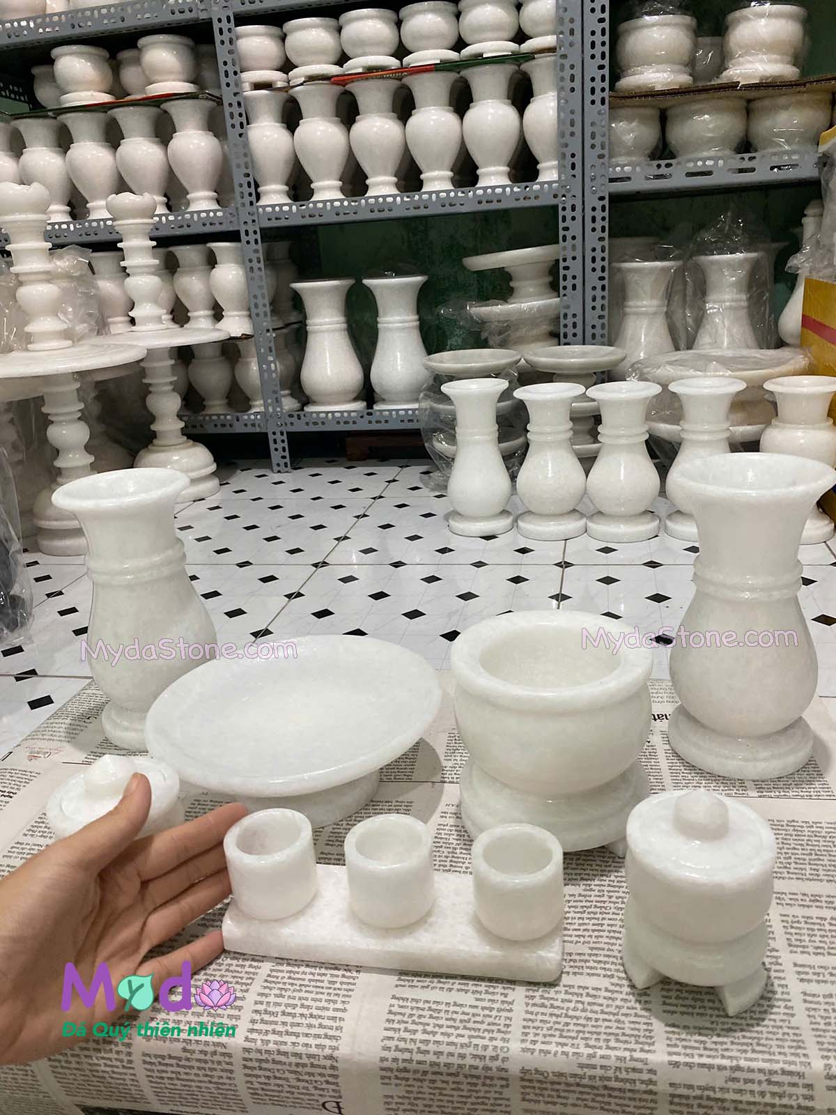 Bộ Đồ Thờ Cúng đá Cẩm Thạch Trắng