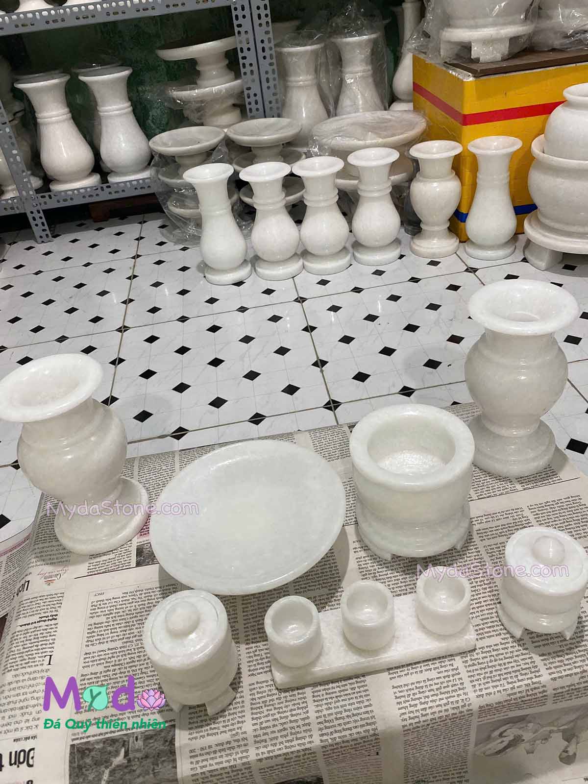 Bộ Đồ Thờ đá Cẩm Thạch Trắng