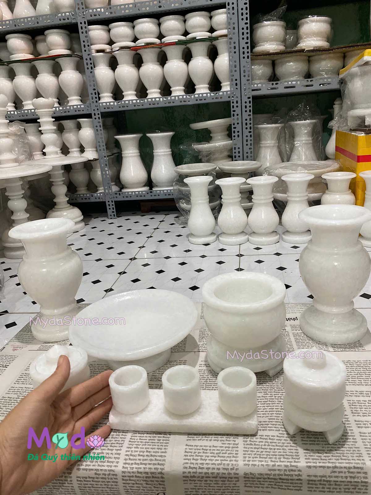 Bộ Đồ Thờ đá Cẩm Thạch Trắng